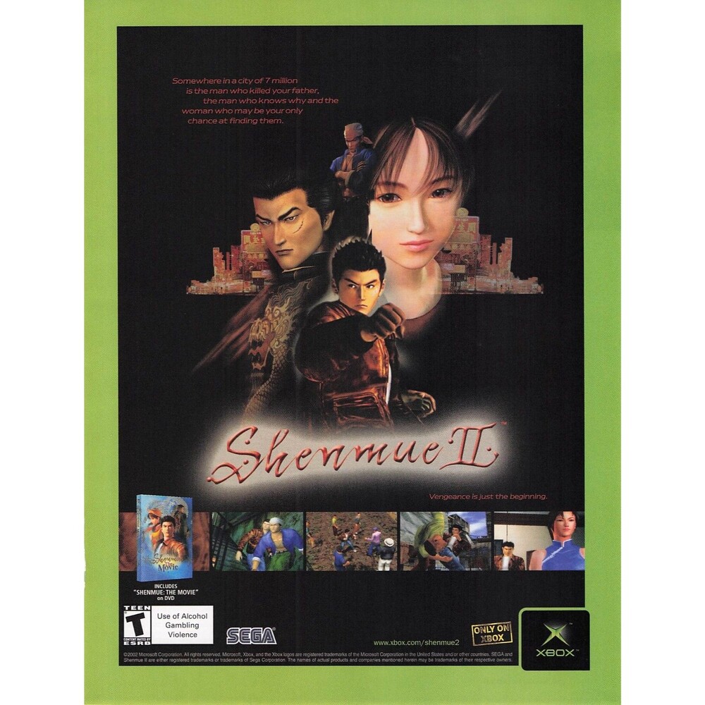2002 Shenmue II Xbox Print Ad Ryo Hazuki Sega Vintage video Game poster art page